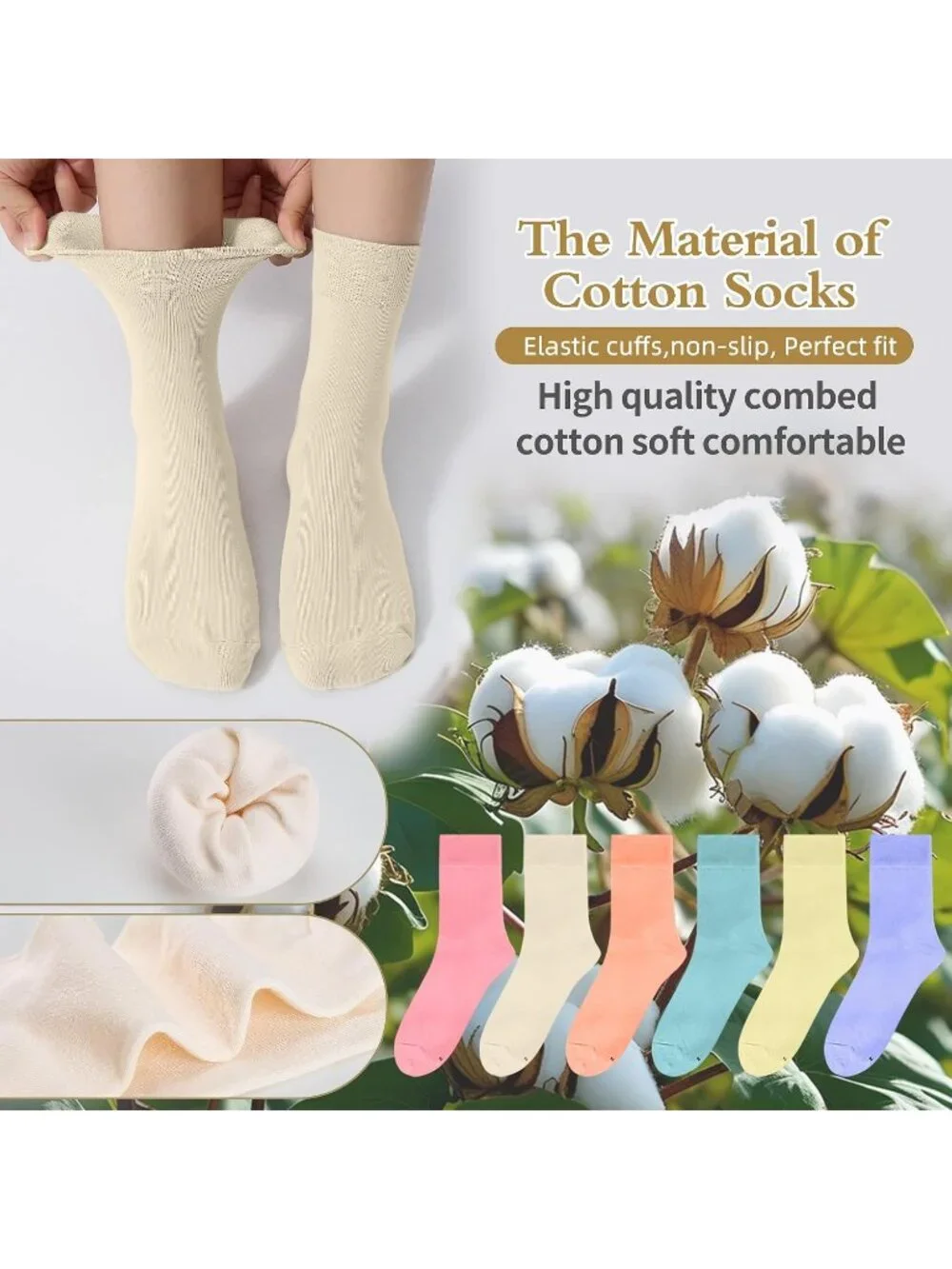 🧦Women's Light Blue Pink 6 Pairs Thin Above Ankle Socks Cotton Crew Socks